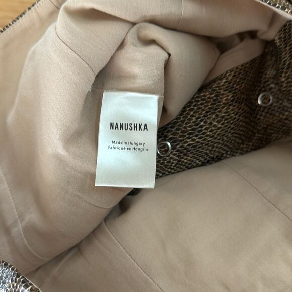 Nanushka Women's Aarohi Brown Snakeskin Midi Skirt Sz Medium Button Snaps Animal - Picture 11 of 12